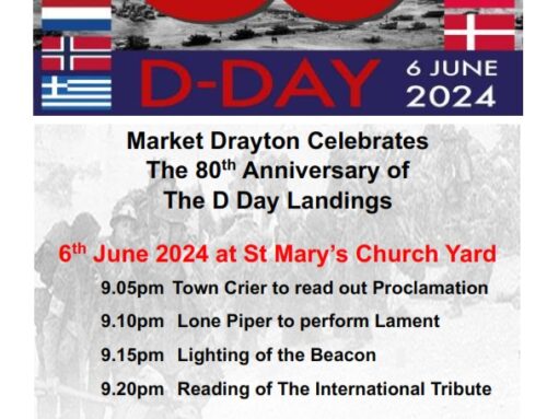 Market Drayton celebrates The 80th Anniversary of The D Day Landings taking place on 6th June at St Mary’s Church Yard and 9th June 2024. 