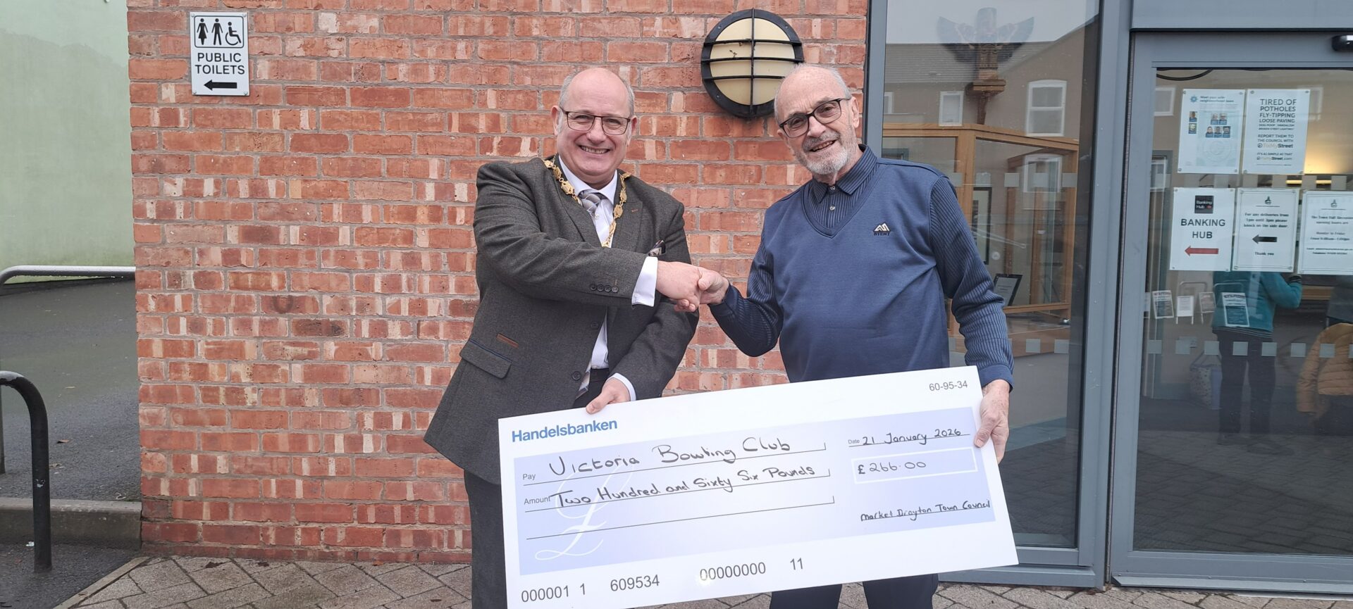 Market Drayton Bowling Club Cheque